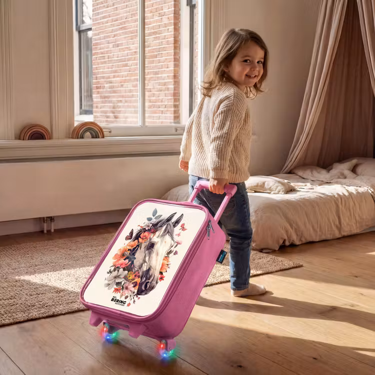 Wit paardenhoofd omringd door bloemen en vlinders Kinderkoffer - Roze klein -sfeer1