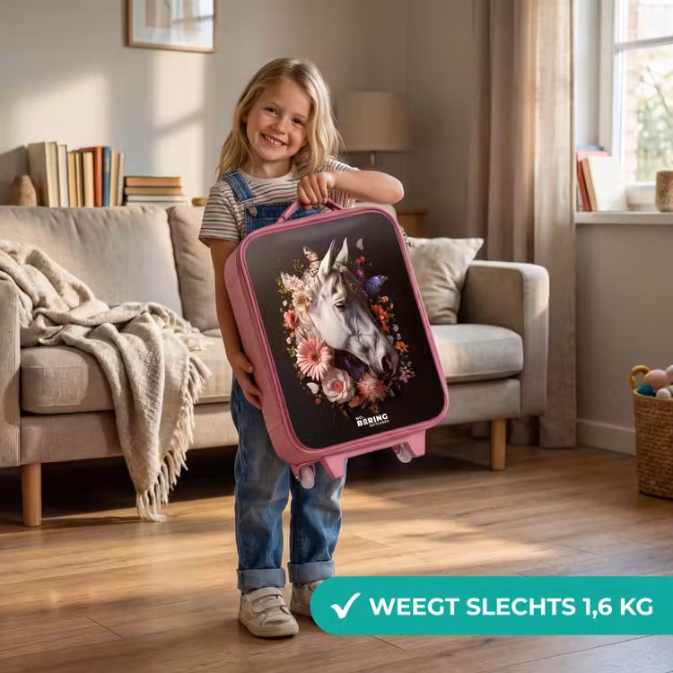 Wit paardenhoofd tussen kleurrijke bloemenkrans Kinderkoffer - Roze klein -sfeer2_NL