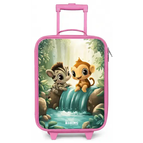 Zebra - Aapje - Waterval - Rotsen Kinderkoffer - Roze klein -zz3dotto