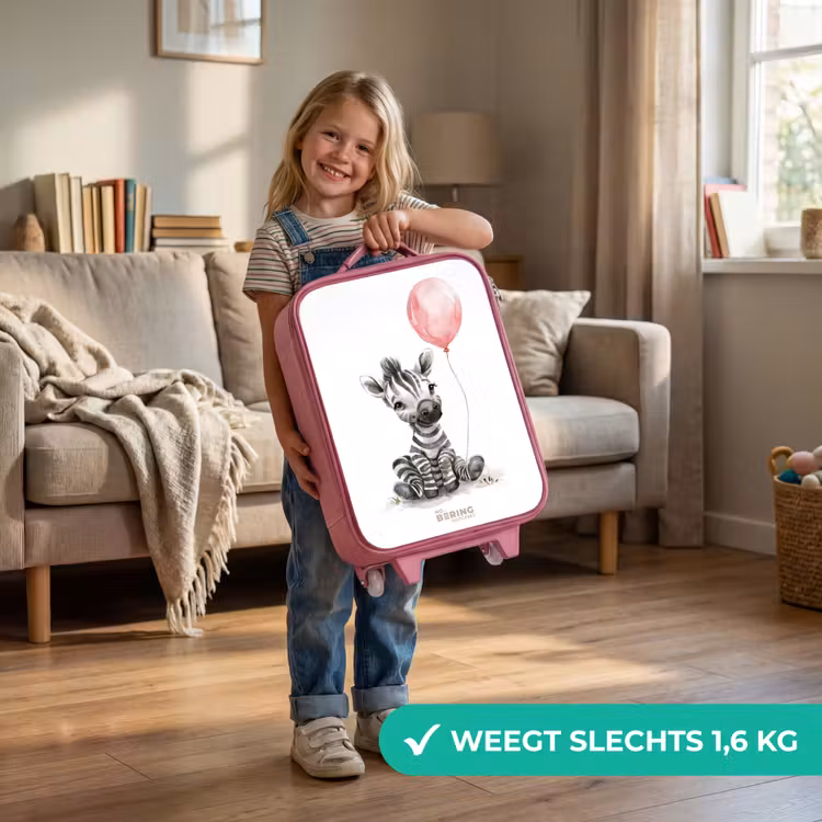 Zebra met roze ballon Kinderkoffer - Roze klein -sfeer2_NL