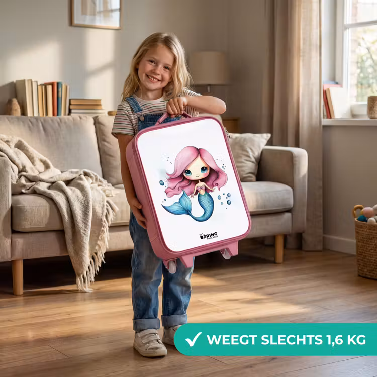Zeemeermin met roze haar en blauwe staart tussen luchtbellen Kinderkoffer - Roze klein -sfeer2_NL