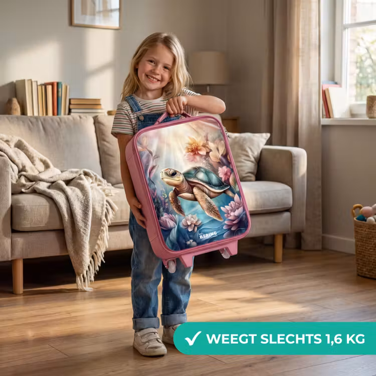 Zeeschildpad tussen bloemen onder water Kinderkoffer - Roze klein -sfeer2_NL