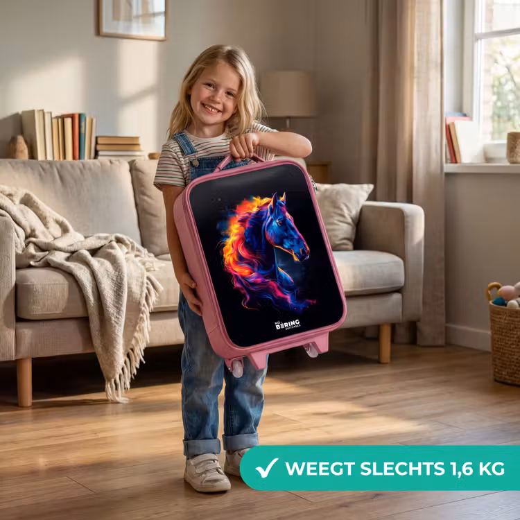 Zijaanzicht van een paard met vurige manen Kinderkoffer - Roze klein -sfeer2_NL