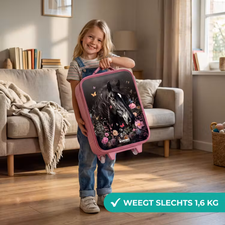 Zwart paard in bloei Kinderkoffer - Roze klein -sfeer2_NL