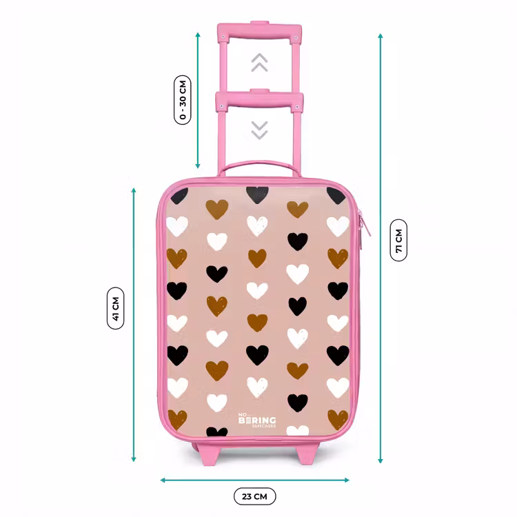 Zwart, wit en bruin hartjespatroon op oudroze achtergrond Kinderkoffer - Roze klein -productfoto_formaten