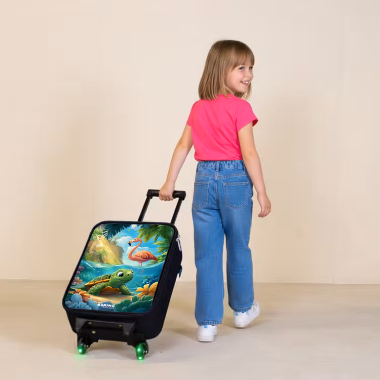 Schildpad in tropisch water met flamingo Kinderkoffer - Zwart klein -sfeer1