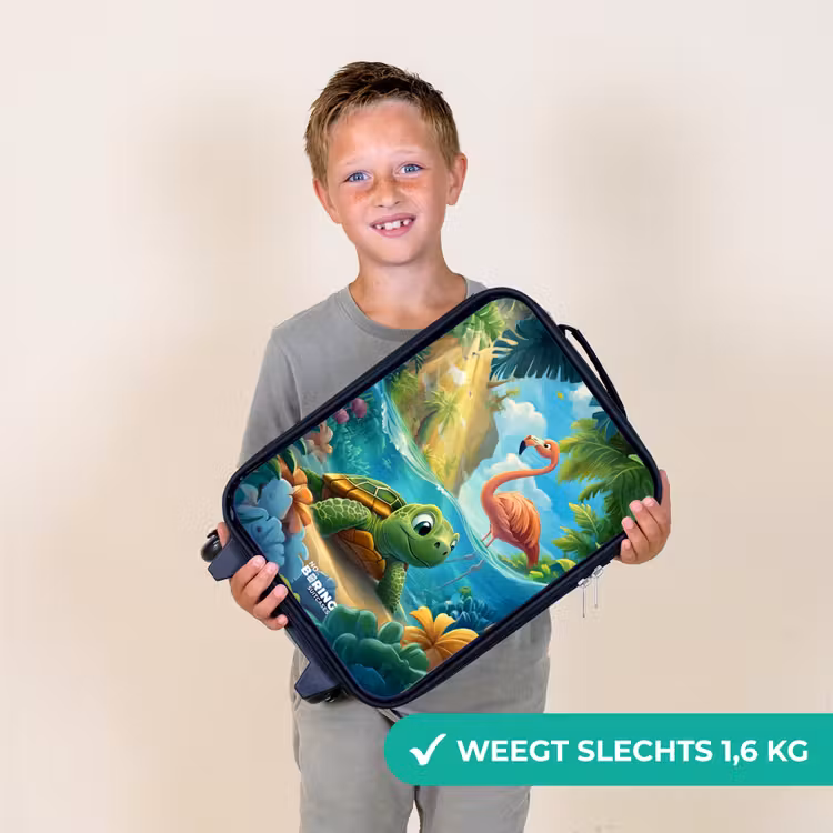 Schildpad in tropisch water met flamingo Kinderkoffer - Zwart klein -sfeer4_NL