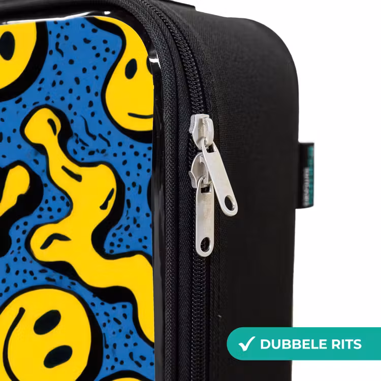 Smiley - Blauw - Geel Kinderkoffer - Zwart klein -rits_NL