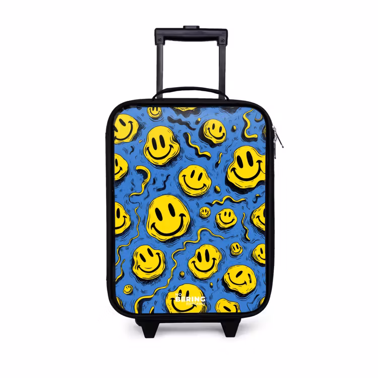 Smiley - Geel - Blauw Kinderkoffer - Zwart klein -3d