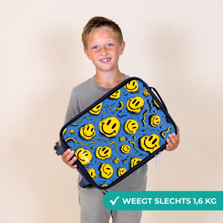 Smiley - Geel - Blauw Kinderkoffer - Zwart klein -sfeer4_NL