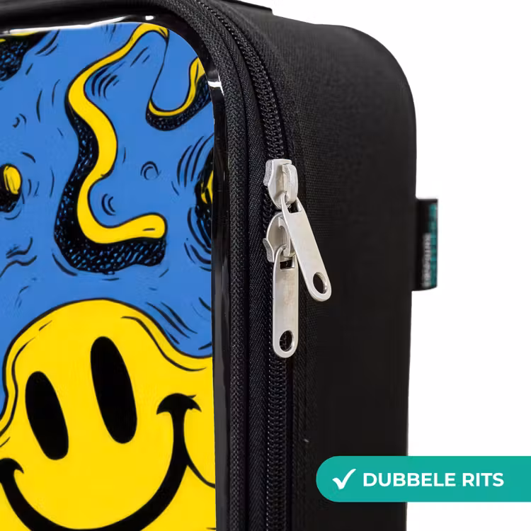 Smiley - Geel - Blauw Kinderkoffer - Zwart klein -rits_NL