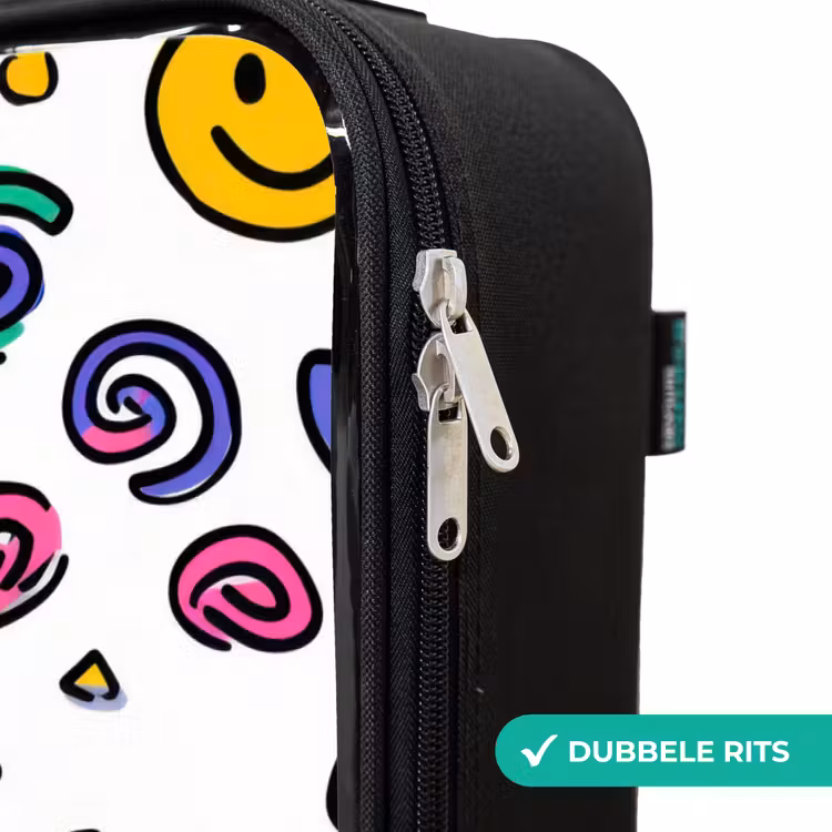 Smiley - Hartje - Ster Kinderkoffer - Zwart klein -rits_NL