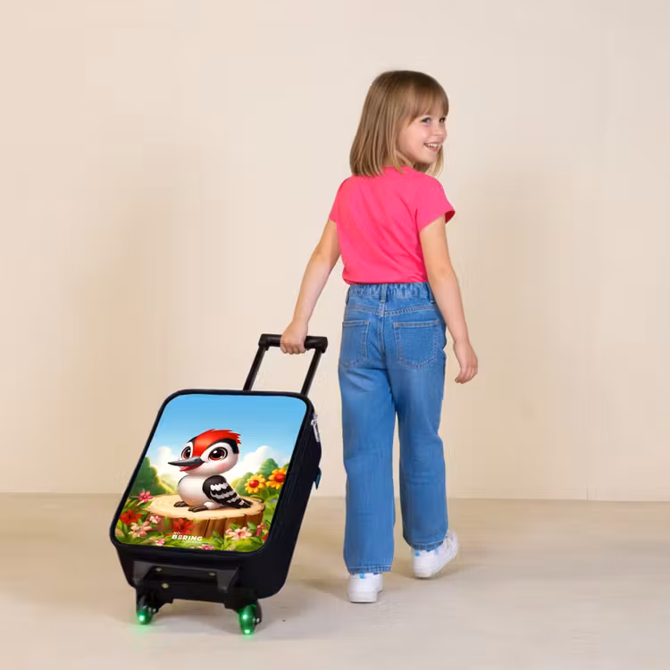 Specht op en boomstronk Kinderkoffer - Zwart klein -sfeer1