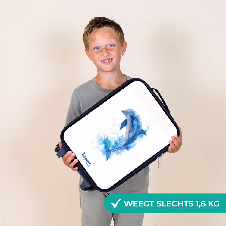 Springende blauwe dolfijn Kinderkoffer - Zwart klein -sfeer4_NL