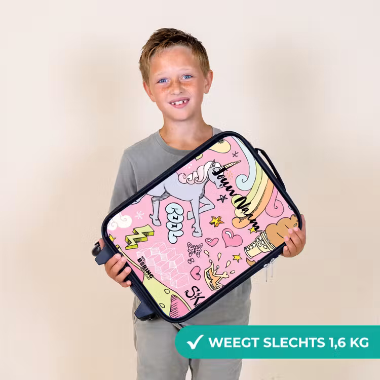 Unicorn doodles Kinderkoffer - Zwart klein -sfeer4_NL