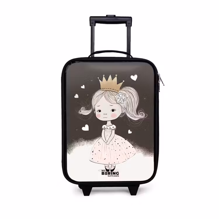 Verlegen prinses met bloem Kinderkoffer - Zwart klein -3d