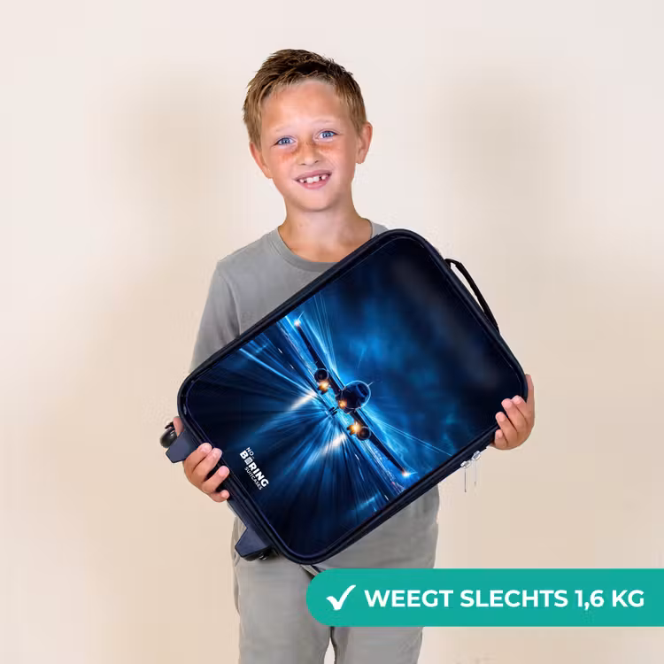 Vliegtuig opstartend in futuristisch nachtlandschap Kinderkoffer - Zwart klein -sfeer4_NL