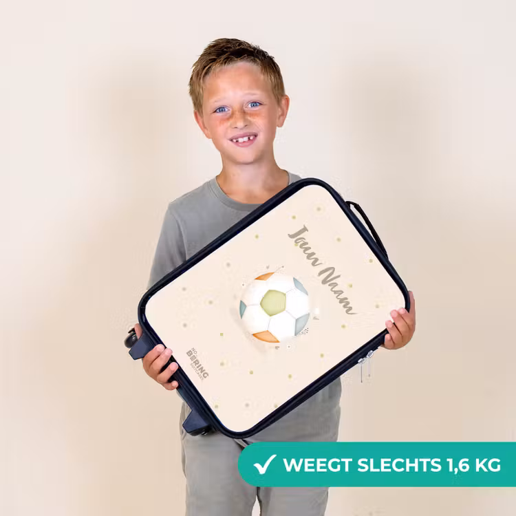Voetbal in beige pastel kleuren Kinderkoffer - Zwart klein -sfeer4_NL