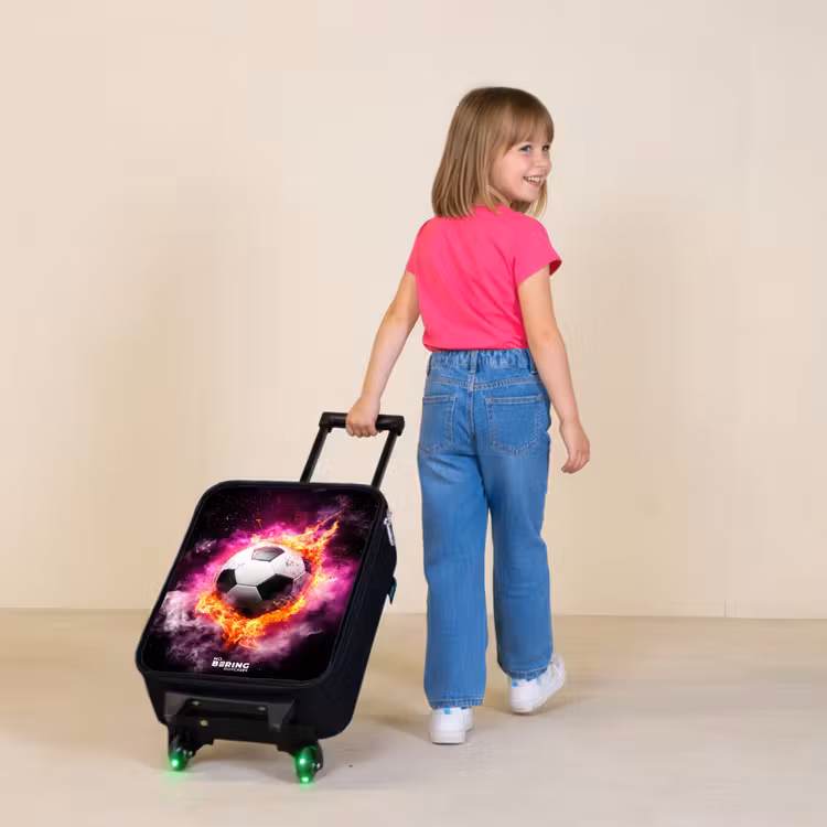 Voetbal in roze vuur explosie Kinderkoffer - Zwart klein -sfeer1