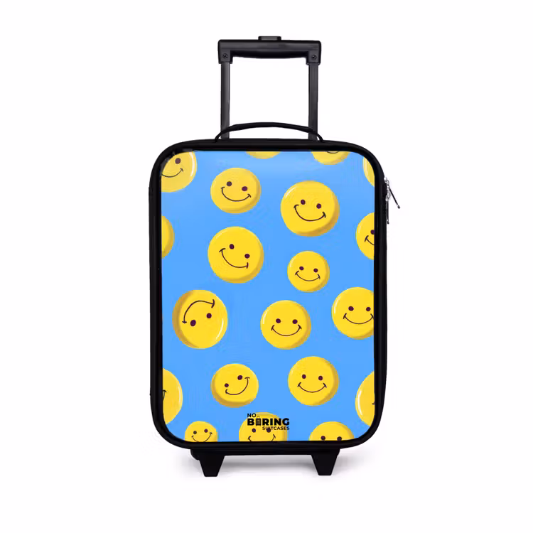 Vrolijke smileyregen Kinderkoffer - Zwart klein -3d