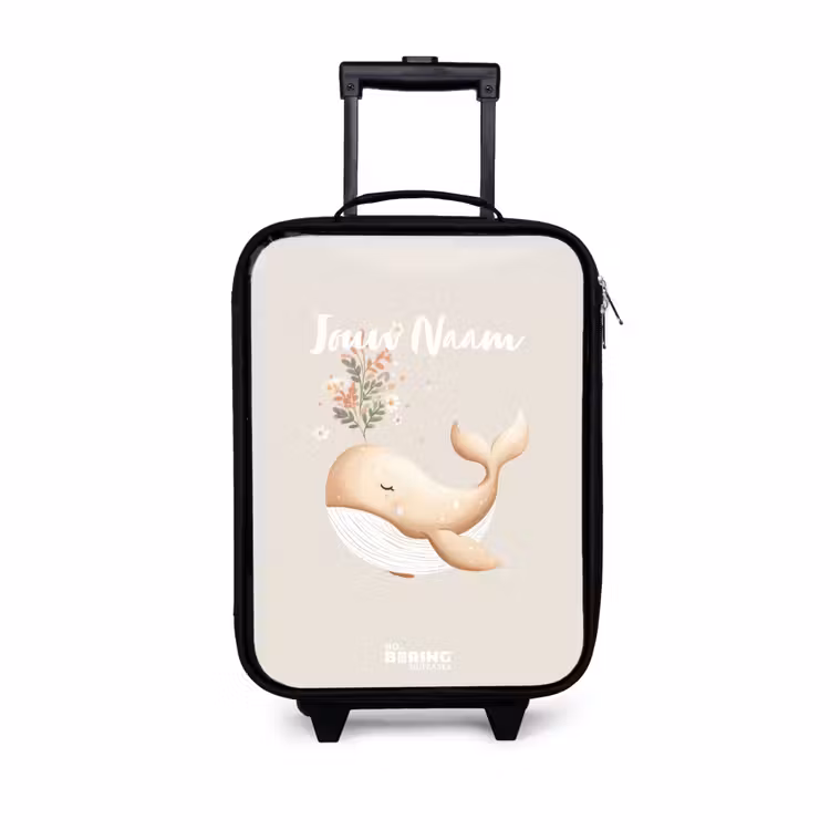 Walvis in pastel beige kleuren Kinderkoffer - Zwart klein -3d