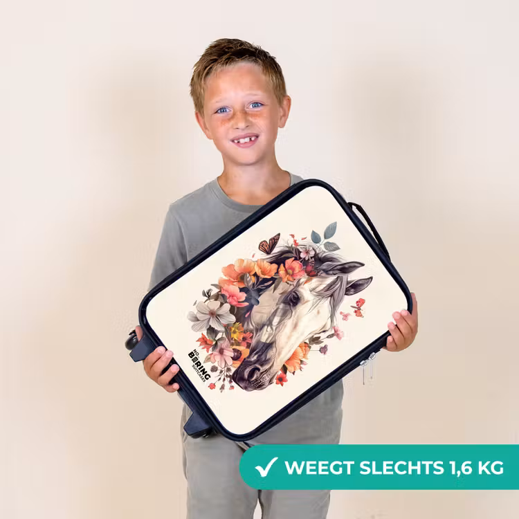 Wit paardenhoofd omringd door bloemen en vlinders Kinderkoffer - Zwart klein -sfeer4_NL