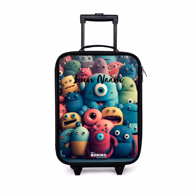 Zachte en bolle monsters Kinderkoffer - Zwart klein -3d