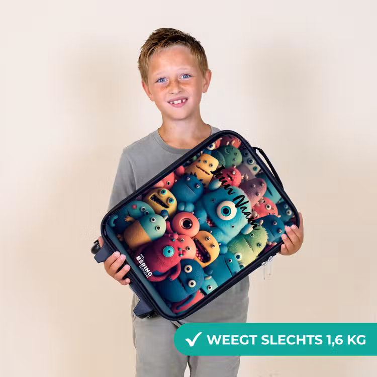 Zachte en bolle monsters Kinderkoffer - Zwart klein -sfeer4_NL