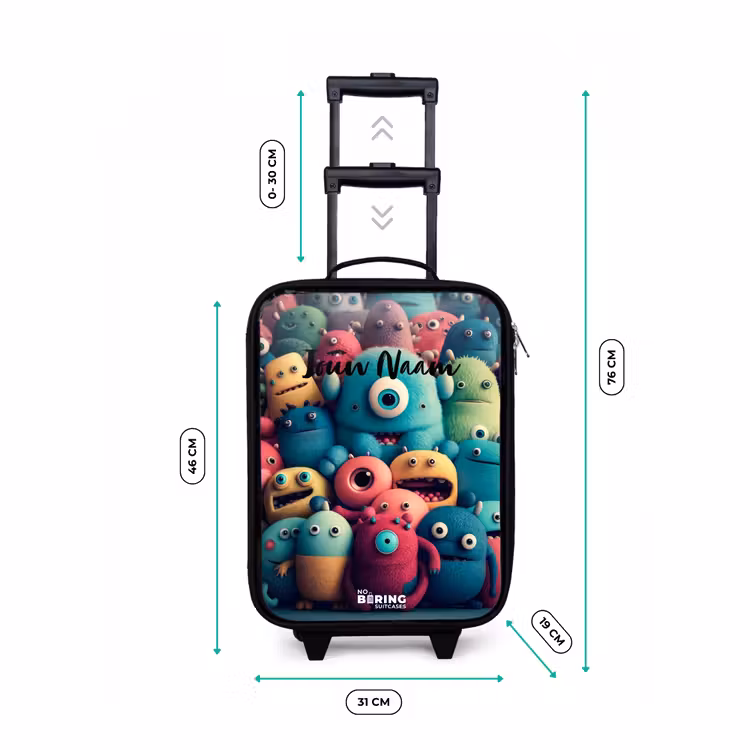Zachte en bolle monsters Kinderkoffer - Zwart klein -productfoto_formaten