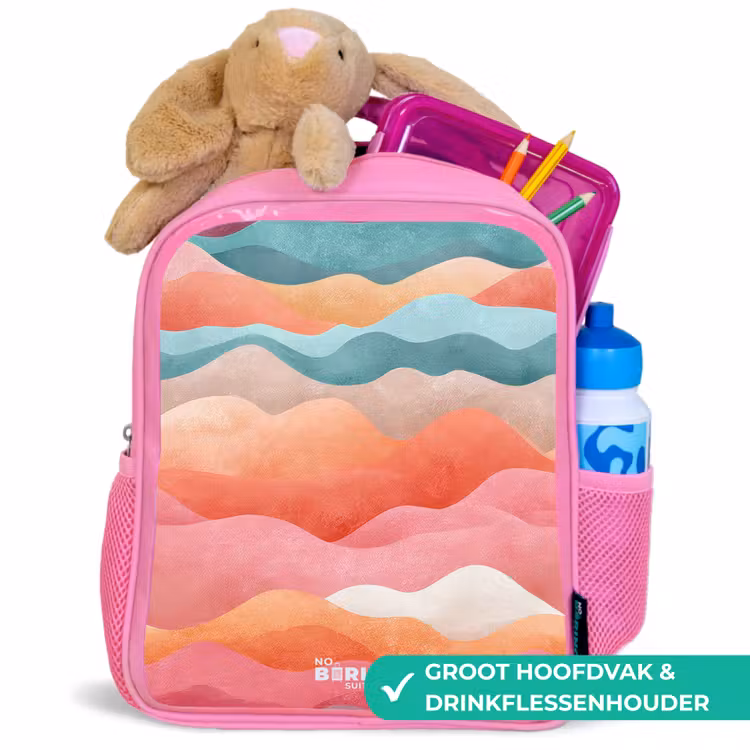 Abstracte golven Kinderrugzak - Roze middel -inhoud_NL