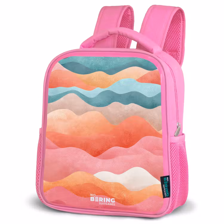 Abstracte golven Kinderrugzak - Roze middel -schuin