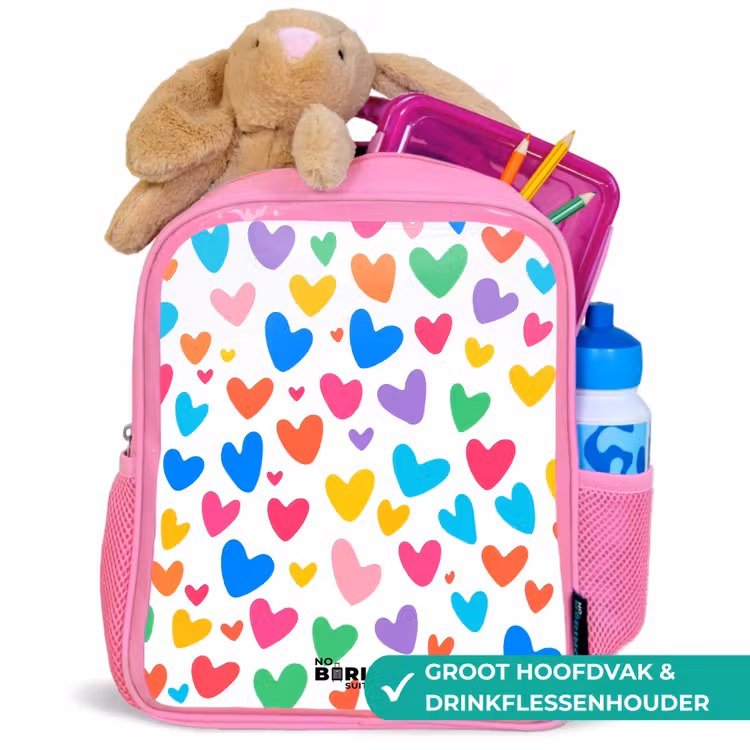 Gekleurde hartjes Kinderrugzak - Roze middel -inhoud_NL