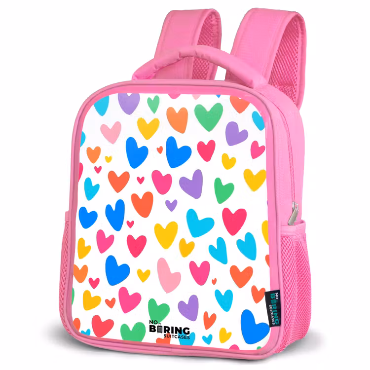 Gekleurde hartjes Kinderrugzak - Roze middel -schuin