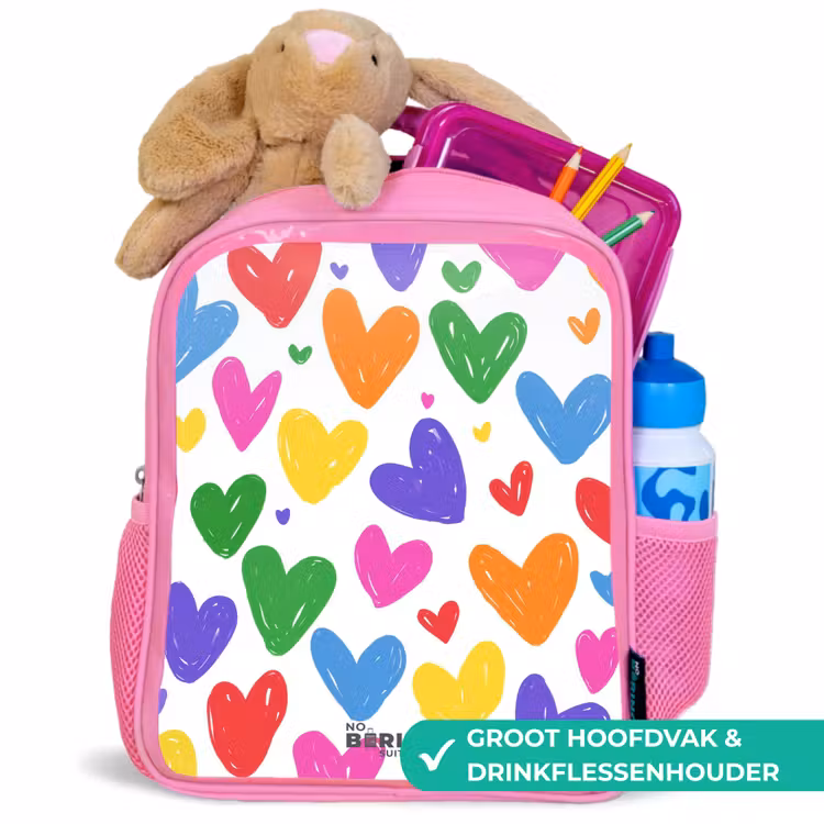 Gekleurde hartjes Kinderrugzak - Roze middel -inhoud_NL