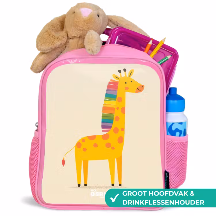 Giraffe - Dier - Kleurrijk Kinderrugzak - Roze middel -inhoud_NL