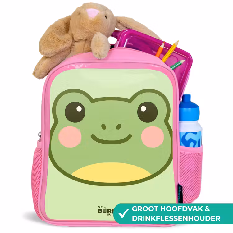Kawai - Kikker - Groen Kinderrugzak - Roze middel -inhoud_NL