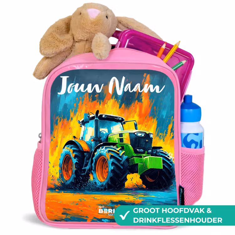 Abstract - Tractor - Groen Kinderrugzak - Roze middel -inhoud_NL