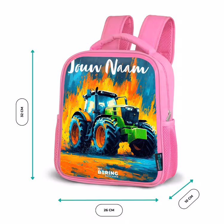 Abstract - Tractor - Groen Kinderrugzak - Roze middel -productfoto_formaten