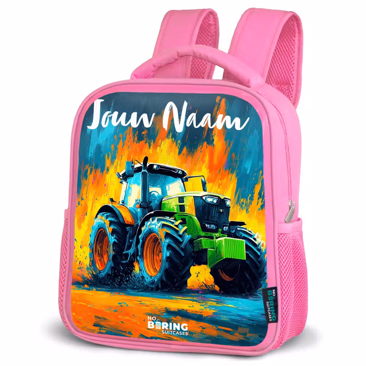 Abstract - Tractor - Groen Kinderrugzak - Roze middel -schuin