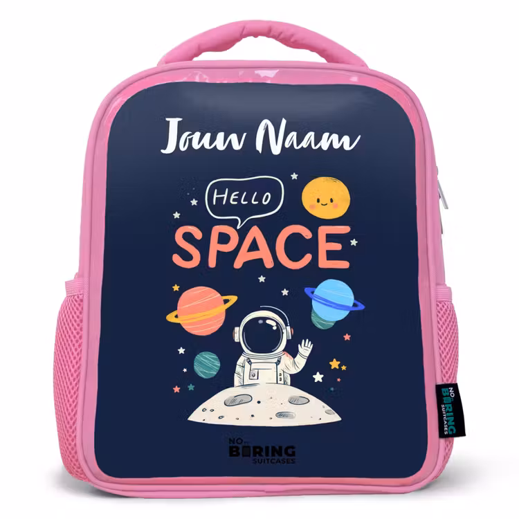 Astronaut - Quote - Planeten - Sterren Kinderrugzak - Roze middel -3d