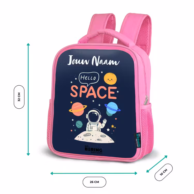 Astronaut - Quote - Planeten - Sterren Kinderrugzak - Roze middel -productfoto_formaten