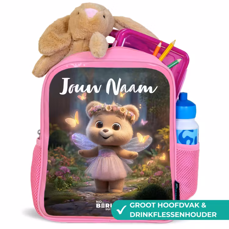 Beer - Vlinders - Bos - Fairy Kinderrugzak - Roze middel -inhoud_NL