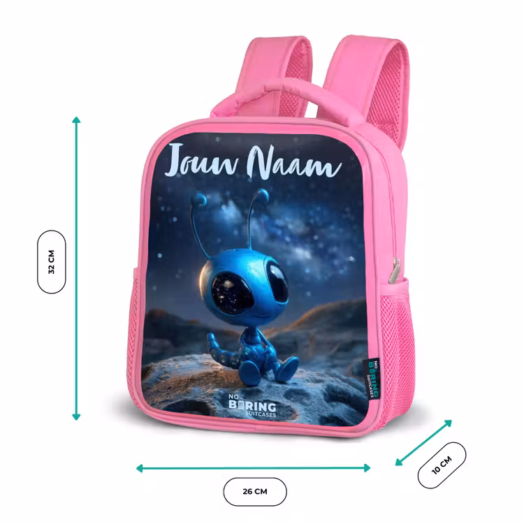 Blauw buitenaards wezentje onder sterrenhemel Kinderrugzak - Roze middel -productfoto_formaten