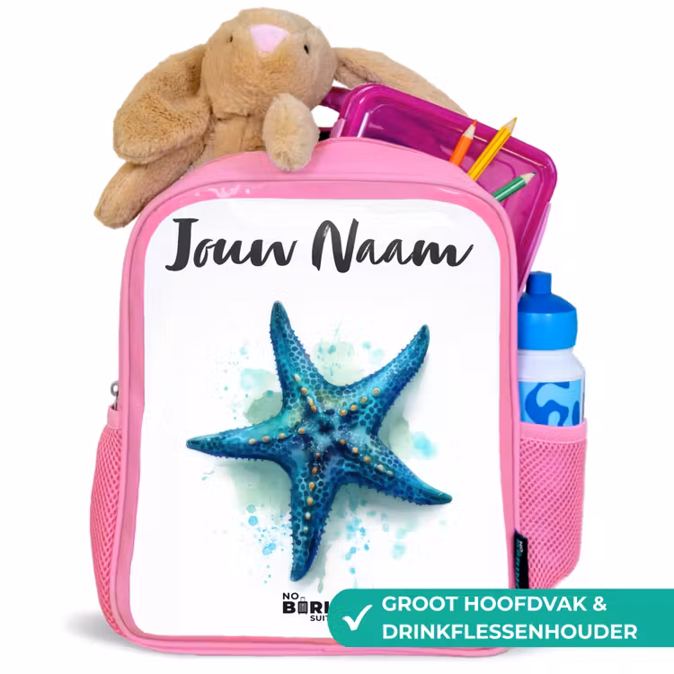 Blauwe Zeester op Witte Achtergrond Kinderrugzak - Roze middel -inhoud_NL