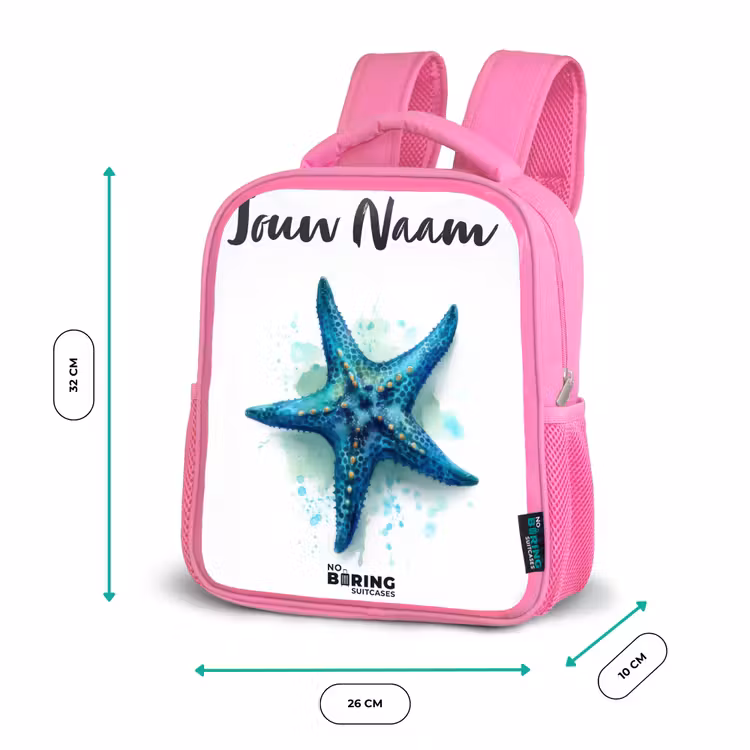 Blauwe Zeester op Witte Achtergrond Kinderrugzak - Roze middel -productfoto_formaten
