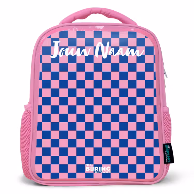 Blokjes - Blauw - Roze Kinderrugzak - Roze middel -3d