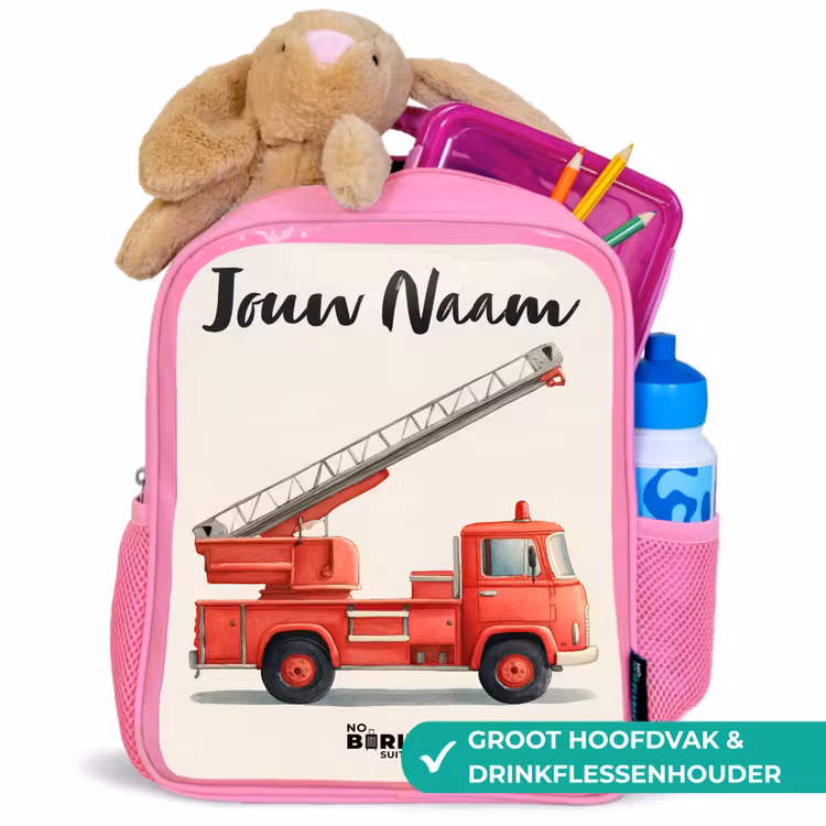 Brandweerwagen - Getekend - Rood Kinderrugzak - Roze middel -inhoud_NL