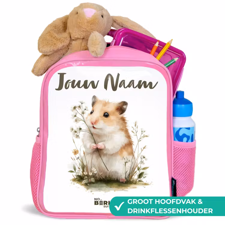Dier - Natuur - Hamster Kinderrugzak - Roze middel -inhoud_NL