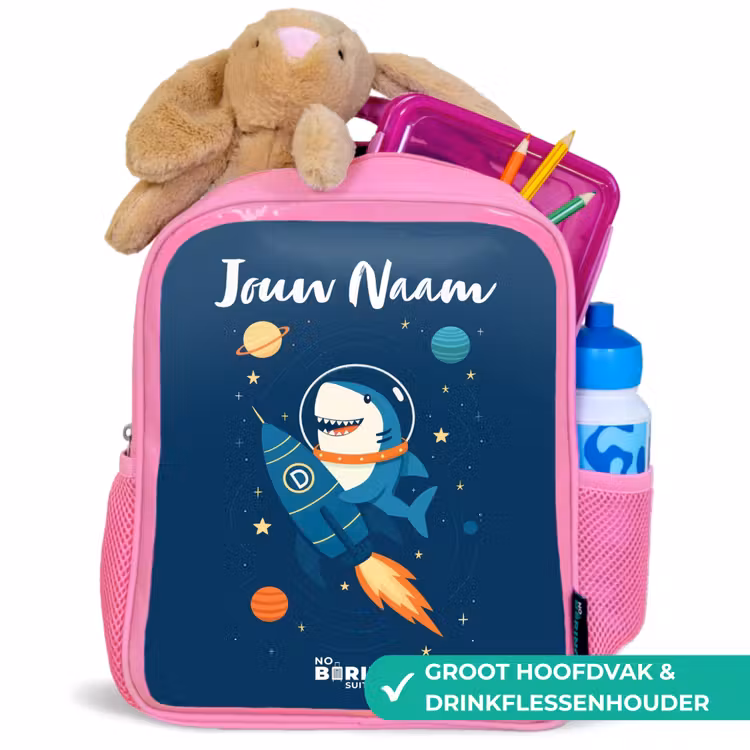 Dier - Ruimte - Planeet - Raket Kinderrugzak - Roze middel -inhoud_NL
