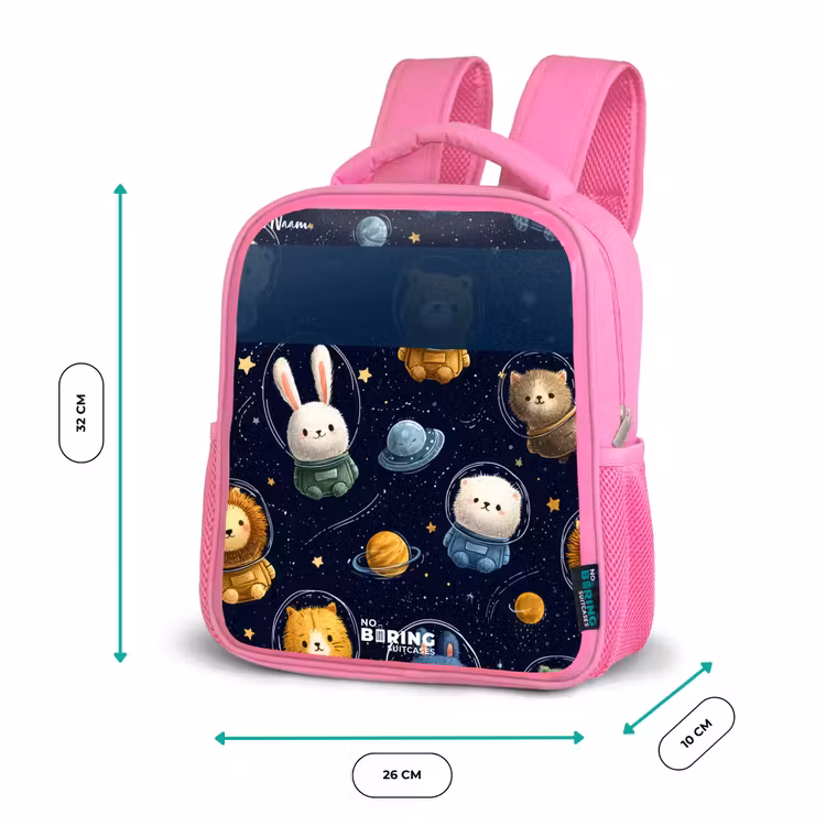 Dieren - Astronaut - Planeten - Sterren Kinderrugzak - Roze middel -productfoto_formaten